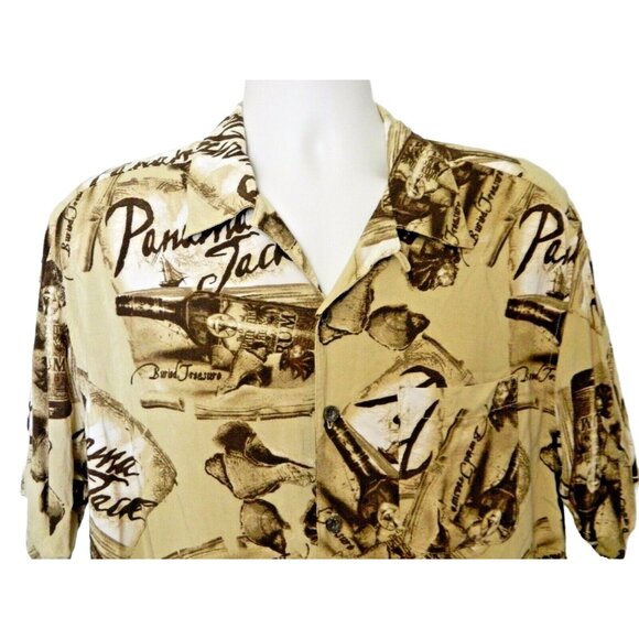 Panama Jack Hawaiian Shirt L Brown Rum Print Short Sleeve Button Rayon - Picture 2 of 7